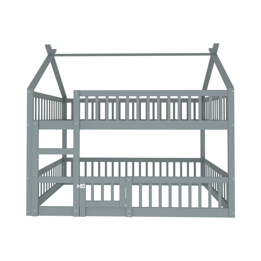 Letto a soppalco per bambini ¨C Minimal ¨C grigio 140x200 in pino massello con scala