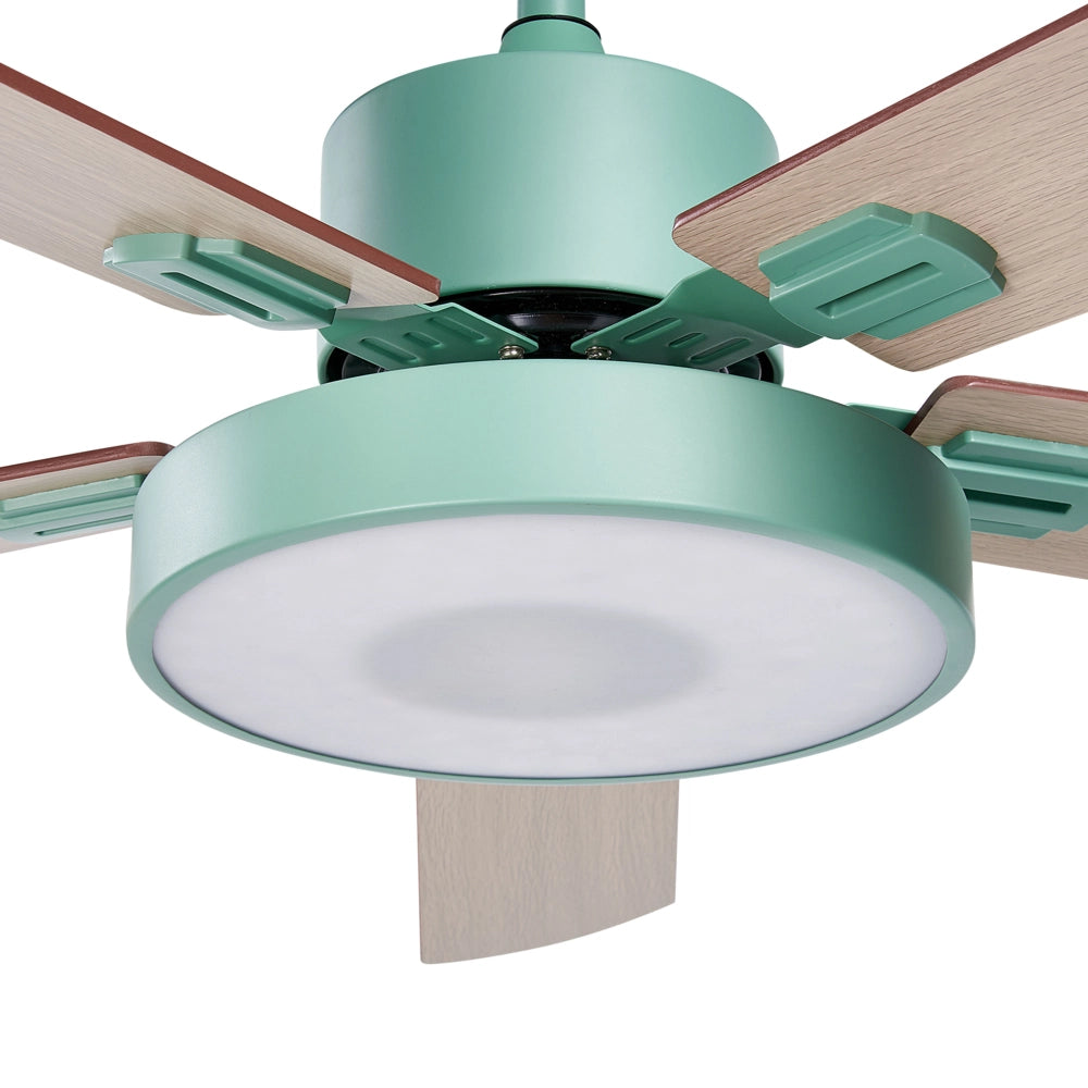 Ventilatore da soffitto con luce Ventilatore verde Materiale sintetico Ferro Telecomando Luce Effetto Legno Grana Soggiorno Tradizionale