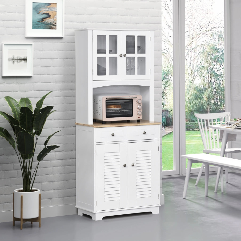 Easycomfort Credenza Alta per Cucina, Mobile Buffet in Legno Bianco, Armadio Dispensa in Stile Classico, Bianco, 68x39.5x170cm