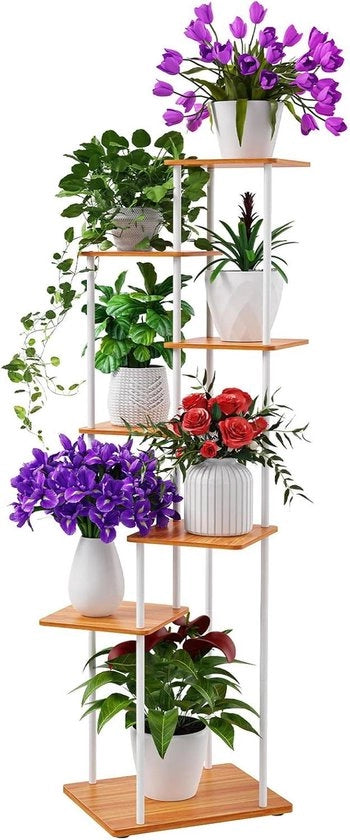 Rete di fiori in metallo - 7 livelli - adatto per interni ed esterni - bianco - 30 x 39 x 130 cm