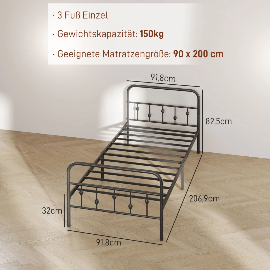 Telaio pieghevole in metallo nero per materasso 200x90 altezza 825 cm