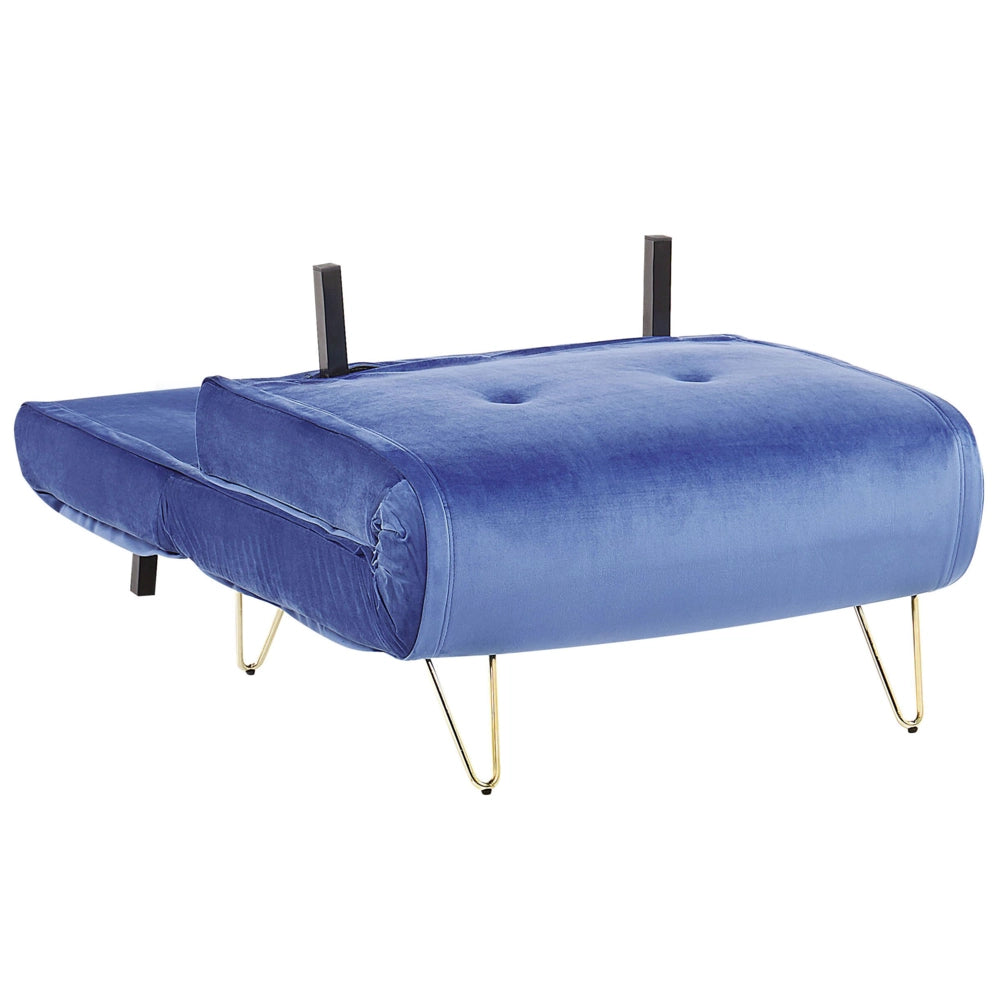 Divano letto piccolo in velluto blu navy 1 posto letto pieghevole senza braccioli con cuscino gambe in metallo dorato glamour