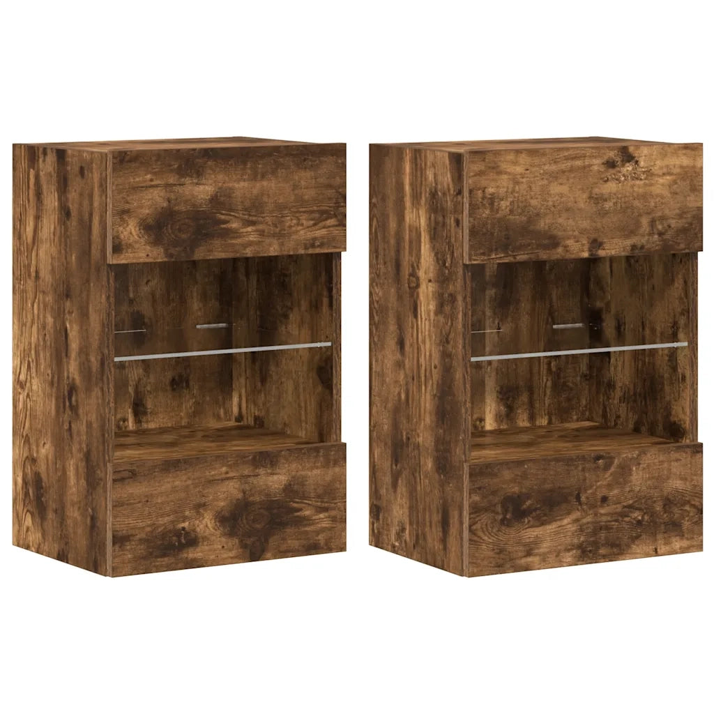 Mobili TV a Parete con Luci LED 2pz Rovere Fumo 40x30x60,5 cmcod mxl 134115
