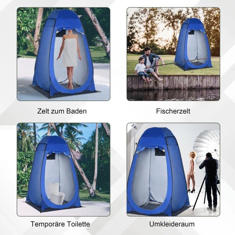 Tenda pop-up per doccia e spogliatoio da campeggio in poliestere blu con finestra mesh e borsa 126 × 124 × 189 cm