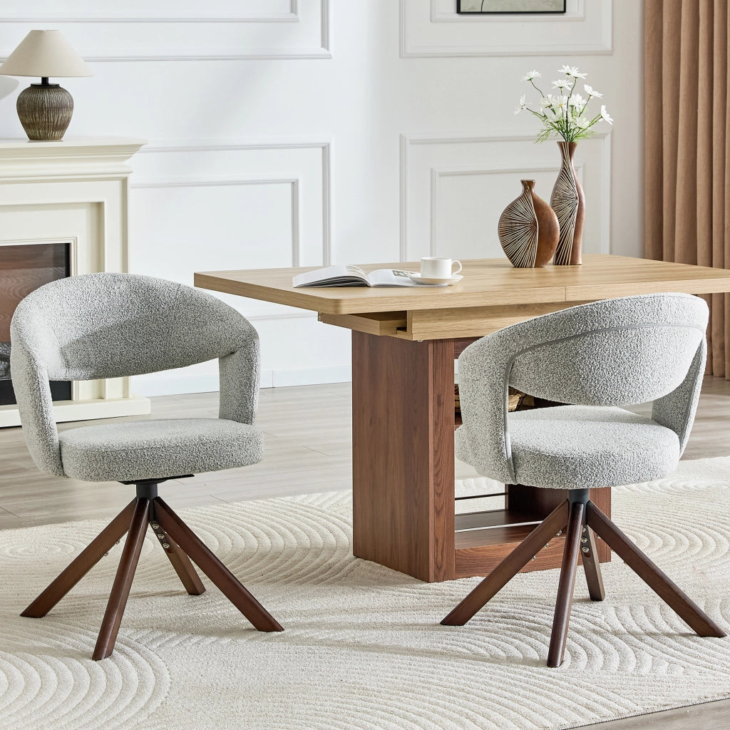 SEDIA Girevole 360° Set da 2 pezzi 81,5 cm Tessuto grigio chiaro e legno di noce