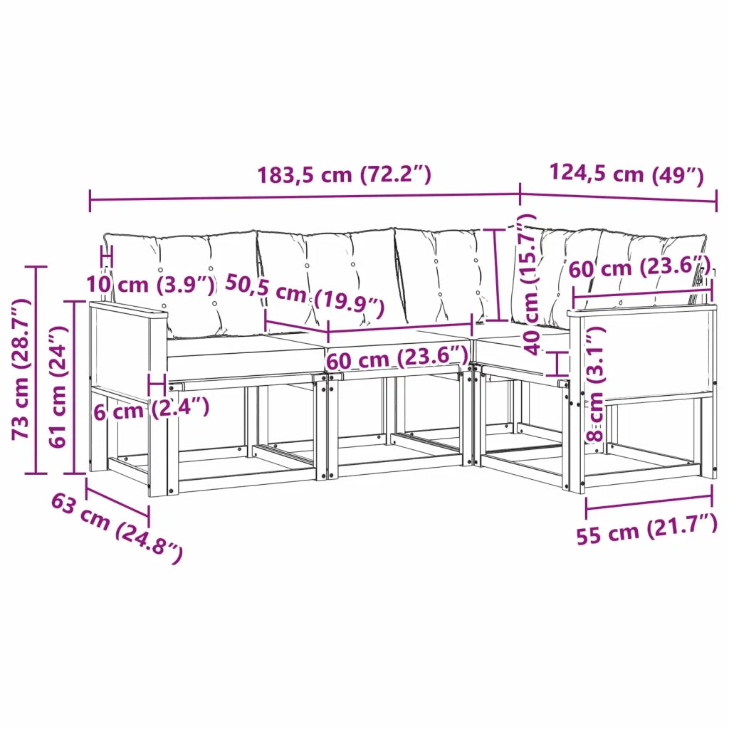 Set di divani da esterno 4 pz Naturale e Nero 3381920