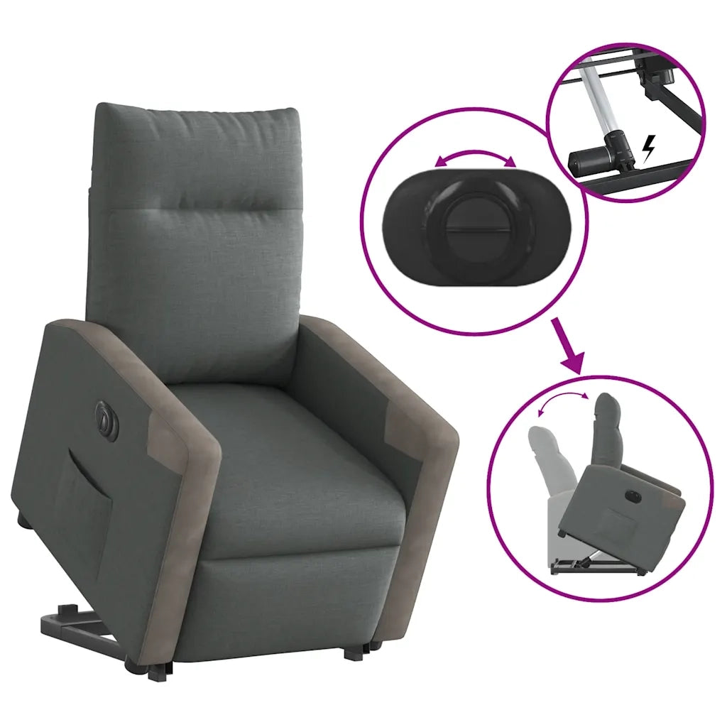 Poltrona | Sedia Relax Alzapersona Reclinabile Elettrica Grigio Scuro Tessuto