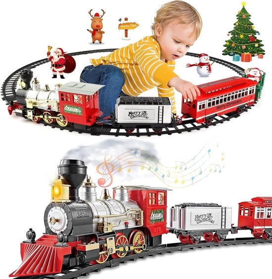 Treno elettrico di Natale - Treno di Natale elettrico - Treno intorno all'albero di Natale - Decorazione di Natale a vapore - Treno di Natale giocattolo - Treno di Natale con luce e suono - Decorazione di Natale - Accessori del villaggio di Natale