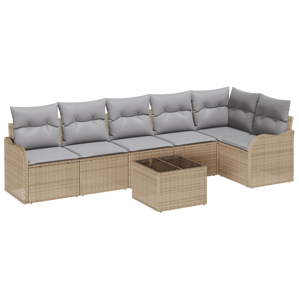 Set Divano da Giardino 7 Pezzi con Cuscini Nero Polyrattan