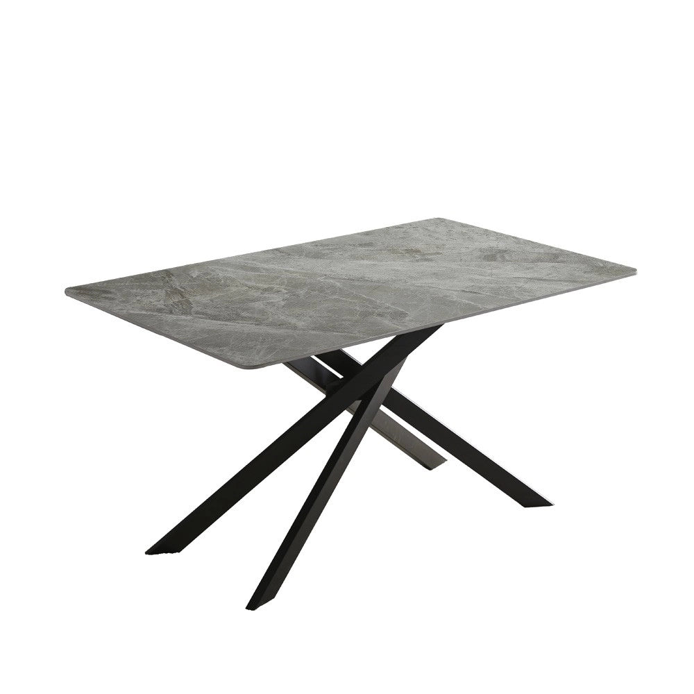 Tavolo Pacific con piano in ceramica effetto marmo grigio lucido e gambe nere