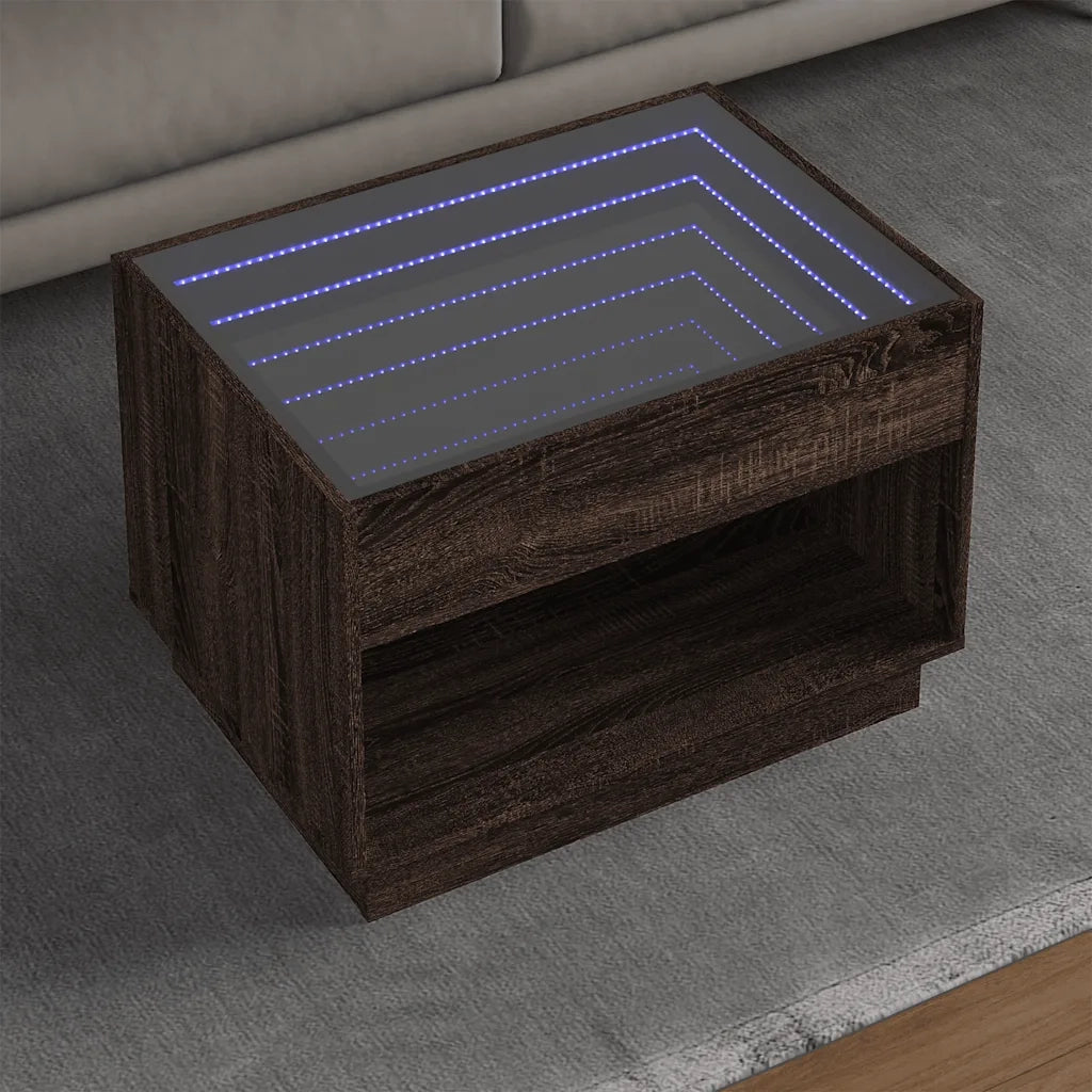 vidaXL Tavolino da Salotto con LED Infinity Rovere Marrone 70x50x50 cm