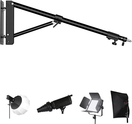 Supporto per la fotografia - Lampada da studio - Supporto per la fotografia con estensione - Fotografia/Luce/Studio - Regolabile orizzontalmente e verticalmente - 180° - 170 cm - Nero