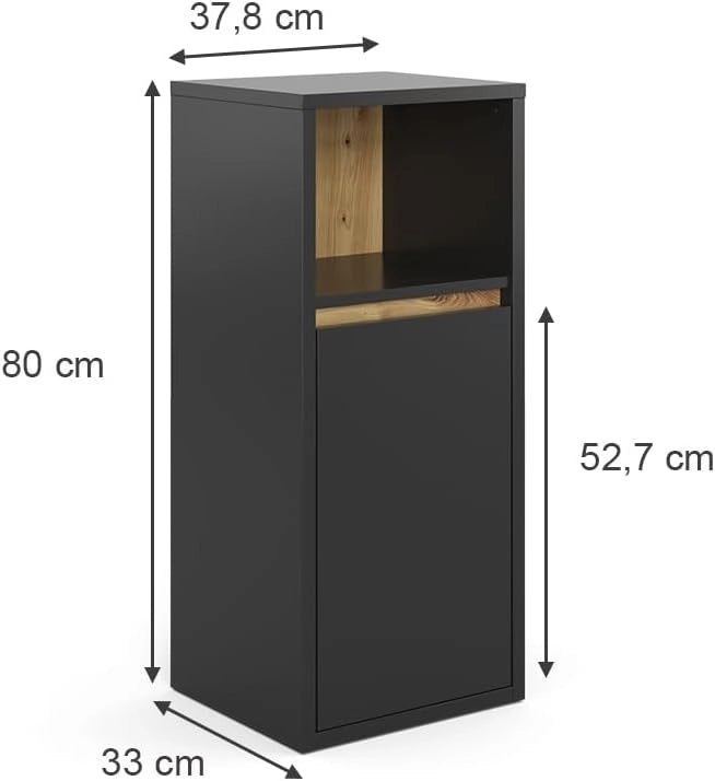 Mobiletto bagno Viola, Antracite, 33 x 80 cm, per montaggio a parete con vani a giorno e vani chiusi