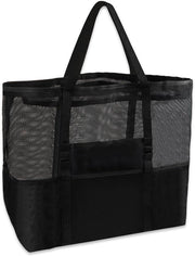 Tas a maglia XXL per famiglie, extra grande, con chiusura a righello, tante tasche per donne, shopper per donne, grande borsa per viaggi in spiaggia, per il shopping, picnic e vita quotidiana (L)