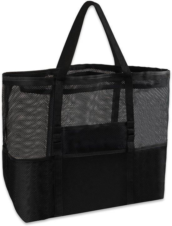 Tas a maglia XXL per famiglie, extra grande, con chiusura a righello, tante tasche per donne, shopper per donne, grande borsa per viaggi in spiaggia, per il shopping, picnic e vita quotidiana (L)
