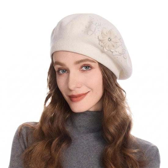Cappello a forma di fiore - stile francese - cappello reversibile - applicazione fiorale - disegno elastico - adatto per misure di capo 56-60 cm - sostenibile e confortevole