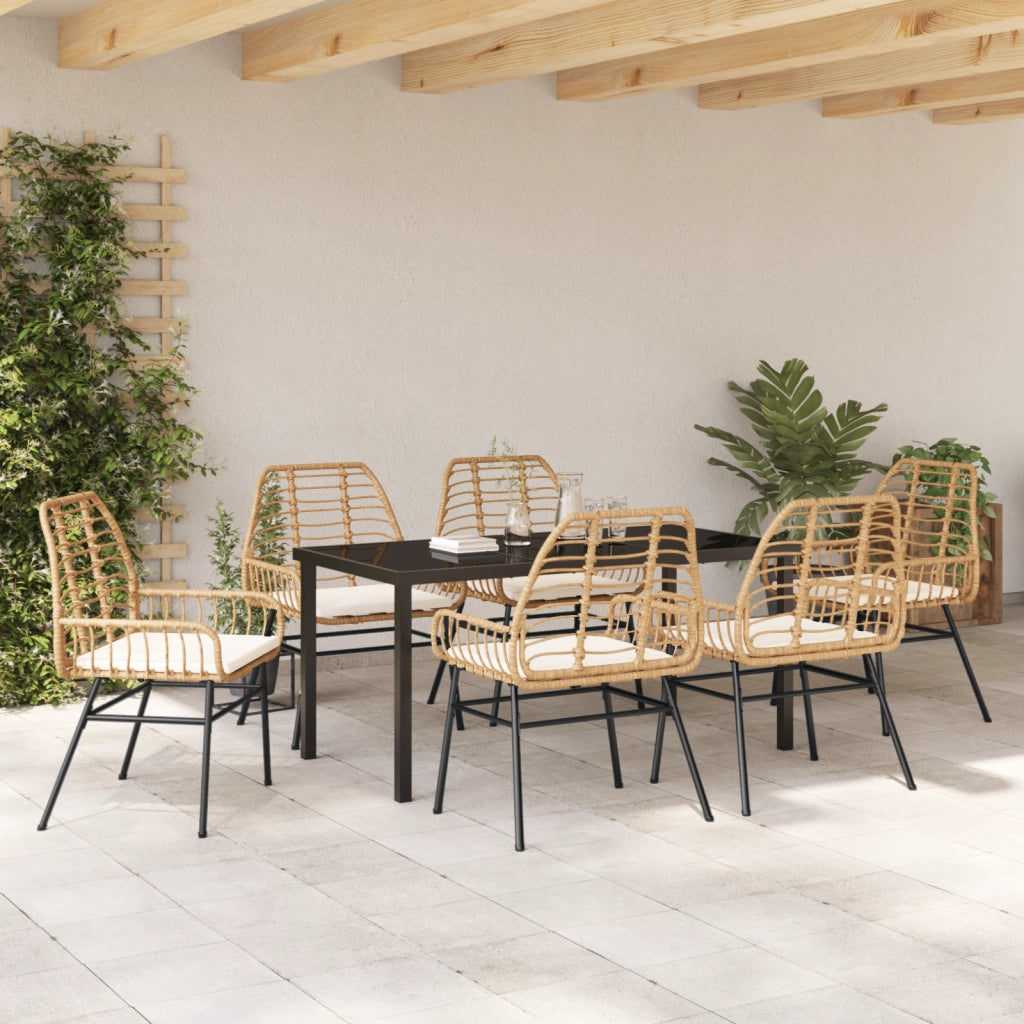 Set da Pranzo da Giardino 7 Pezzi con Cuscini Marrone in Polyrattan