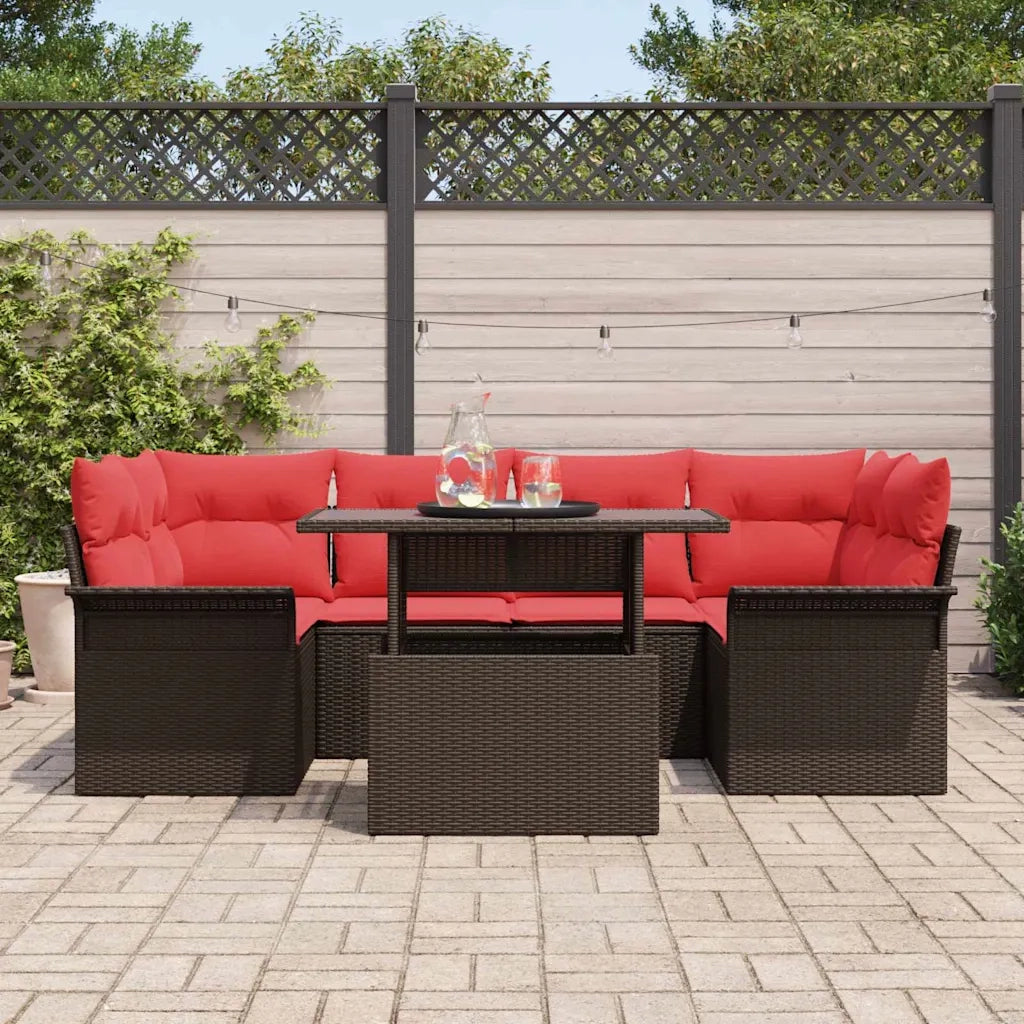 Set Divano da Giardino 7 pcs Marrone Rattan in Polipropilene