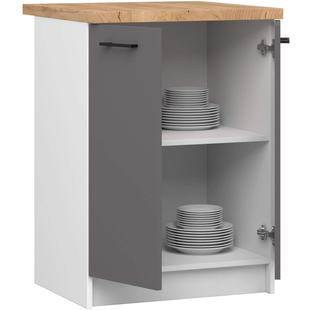 Mobile cucina modulare con piano di lavoro AKORD OLIWIA Bianco 60 cm 2 ante inserto frontale Grigio Grafite 60x46x85 cm