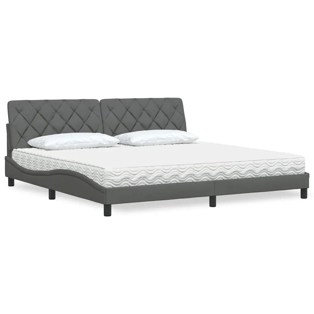 Letto con Materasso Grigio Scuro 200x200 cm in Tessuto
