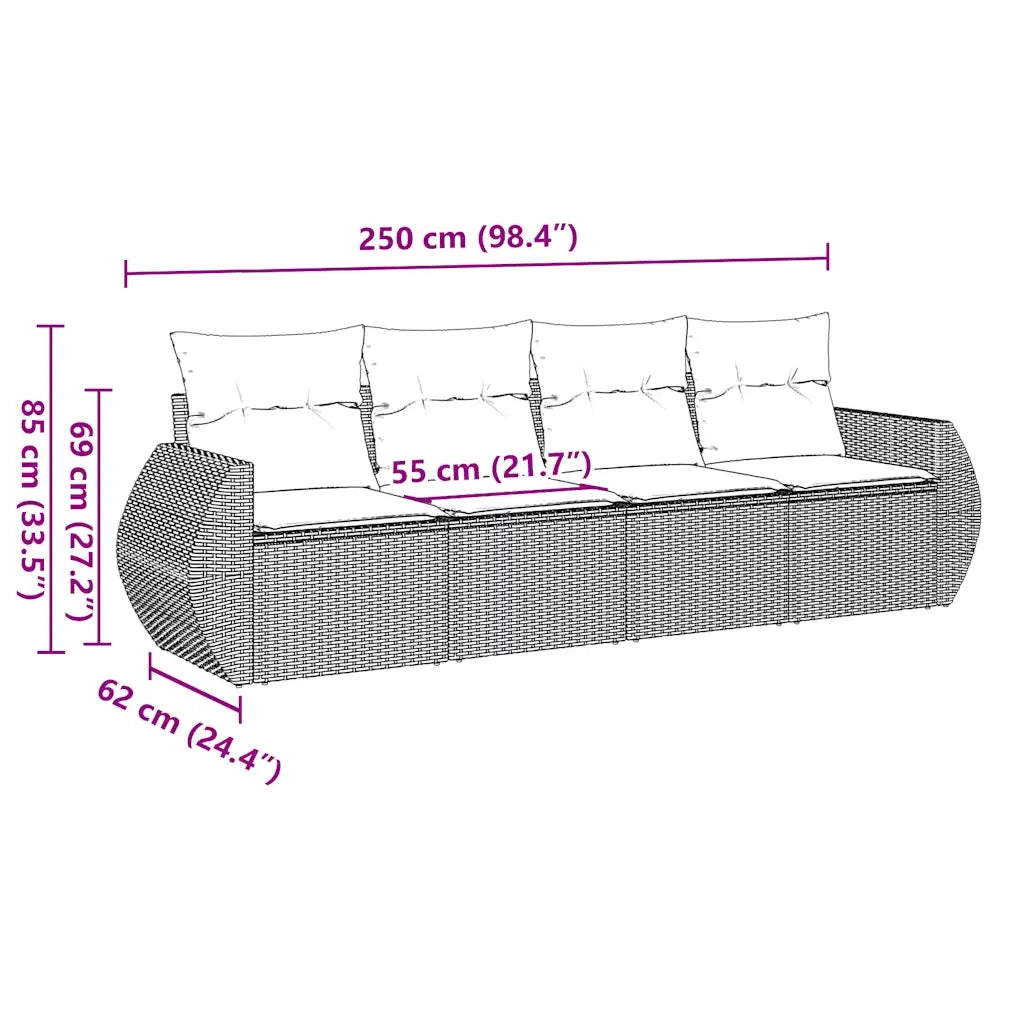 Set Divani da Giardino 4 pz | Set Salotto da Giardino con Cuscini Nero in Polyrattan
