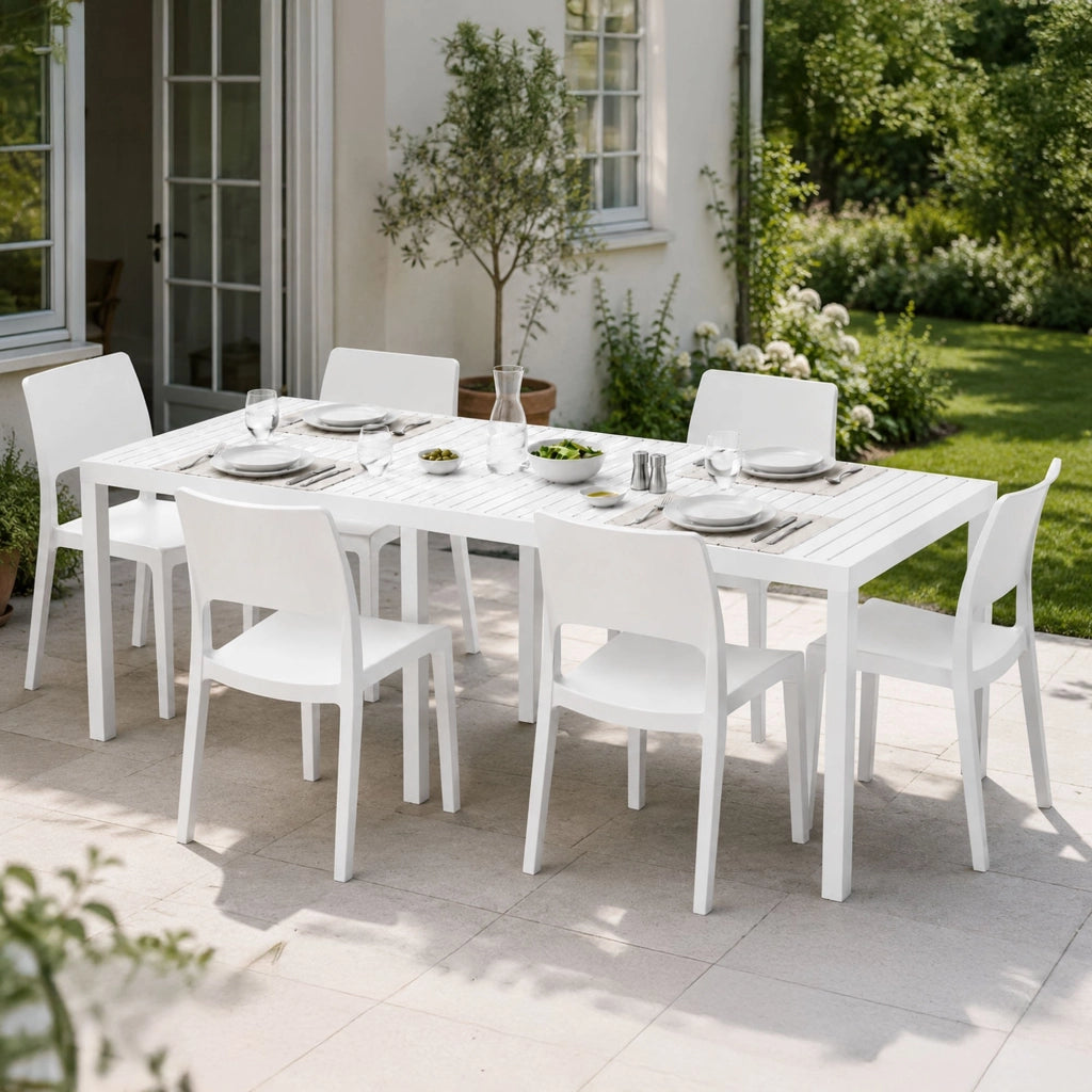 Salottino Outdoor Masetanno, set Salotto da Esterno 6 Posti Made in Italy, Bianco