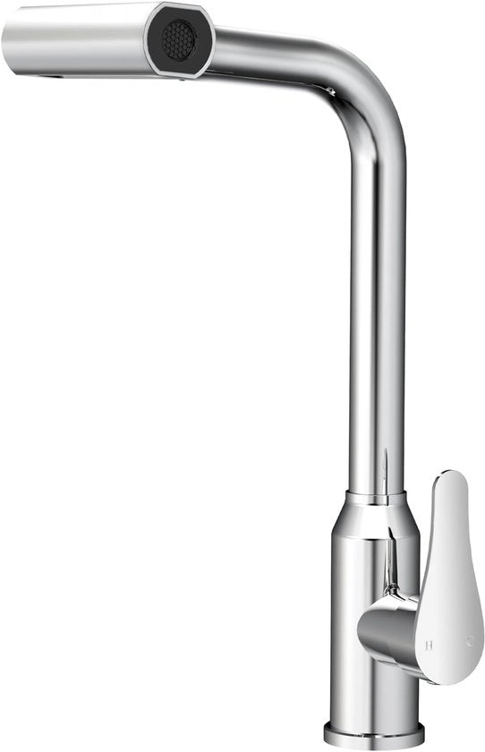 Uitschuifbare Keukenkraan a Alta Pressione con Doccia, con 4 Posizioni di Getto, Mengkraan Rotativa 360°, in Acciaio Inox Liscio Chiaro