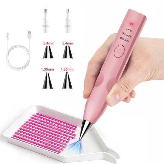 Penna per diamantopittura elettrica - 3 impostazioni regolabili - 4 punti di applicazione - accessori per diamantopittura - accessori ergonomici per diamantopittura - tecnologia a vuoto - comodo da utilizzare - rosso