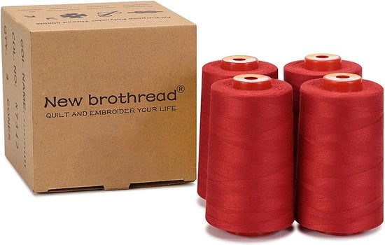 4 Grandi Bietole di 5000m poliestere per filo per tutti gli scopi 40S/2 (Tex27) per cucire, ricamare, patchwork, overlock e serger - Rosso