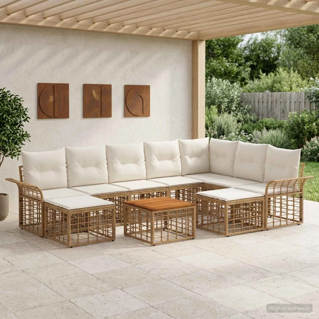 Set di divani da esterno 10 pz Naturale e Bianco Crema 3437816