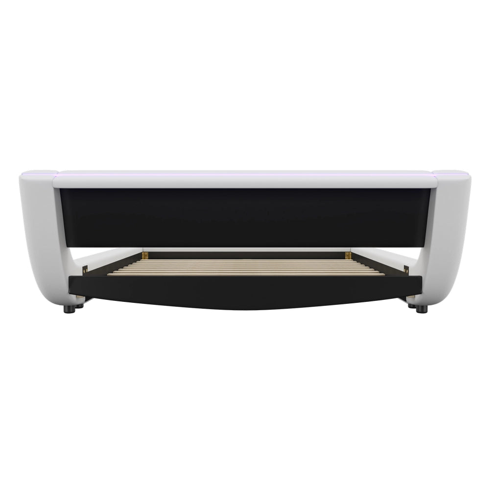 Letto a pavimento 140x200 cm con LED RGB, struttura in PU bianco