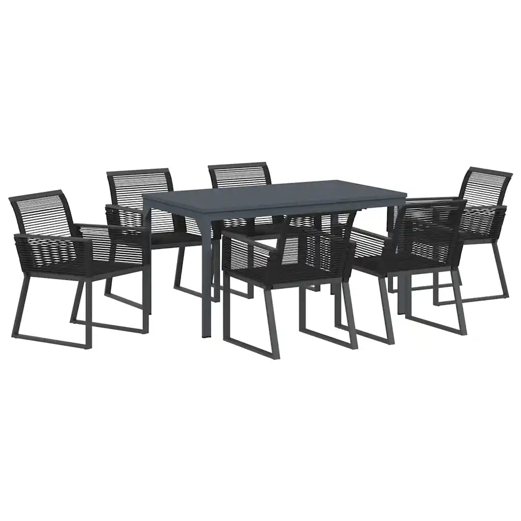 Set da Pranzo per Giardino 7 pcs Nero polyrattan