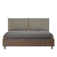 Letto Matrimoniale 160x200 cm con Rete Struttura Noce con Cuscini in Similpelle Egos Annalisa Cappuccino