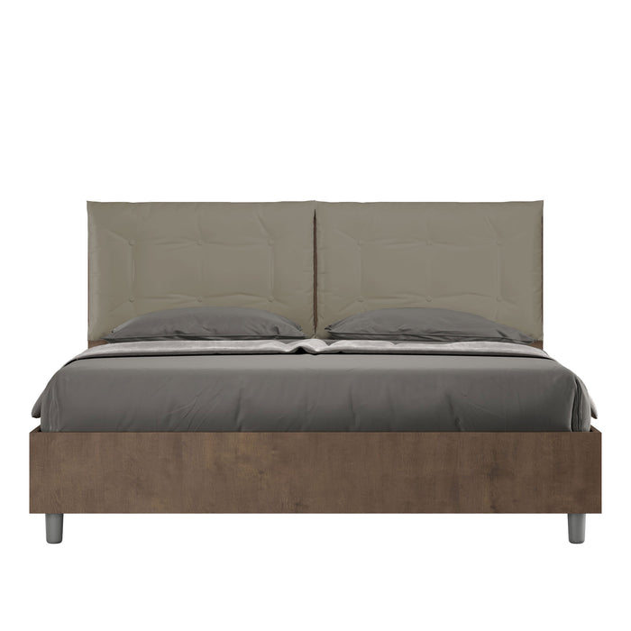 Letto Matrimoniale 160x200 cm con Rete e Contenitore Struttura Noce con Cuscini in Similpelle Egos Annalisa Cappuccino