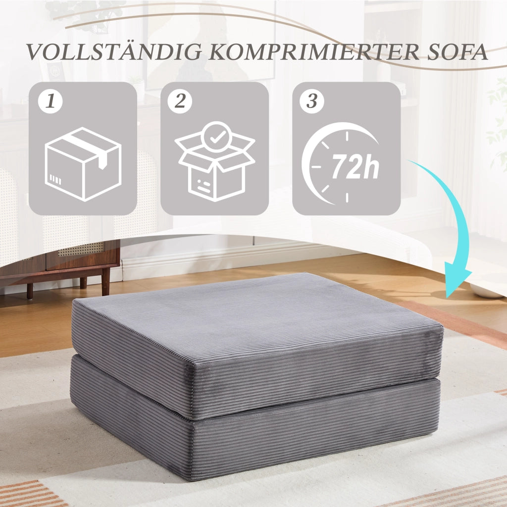 POUF Pieghevole 109x95x43 cm in Corduroy Grigio Scuro