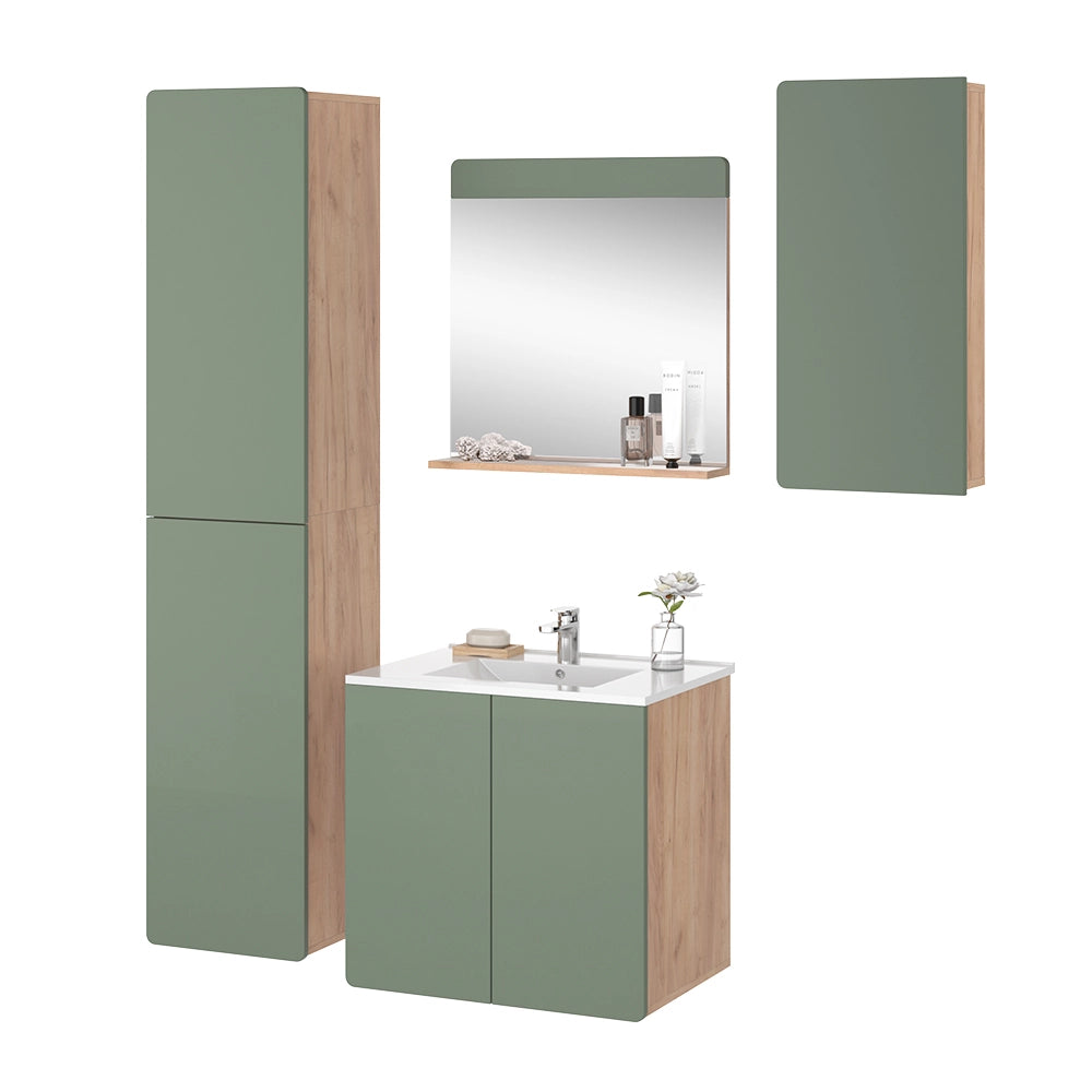Vicco Set di mobili da bagno Goldkraft rovere/verde 5 pezzi con colonna e pensili