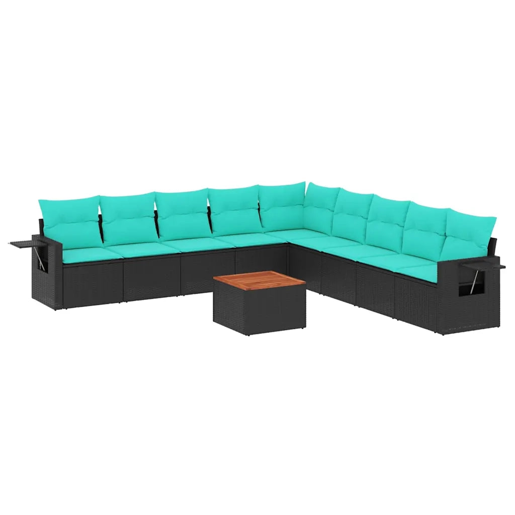 Set Divani da Giardino 10 pz con Cuscini Nero in Polyrattan 3224608