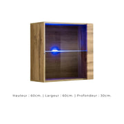 Vetrina quadrata sospesa in colore rovere chiaro con 1 porta a vetro e illuminazione LED inclusa. Collezione SWITCH.