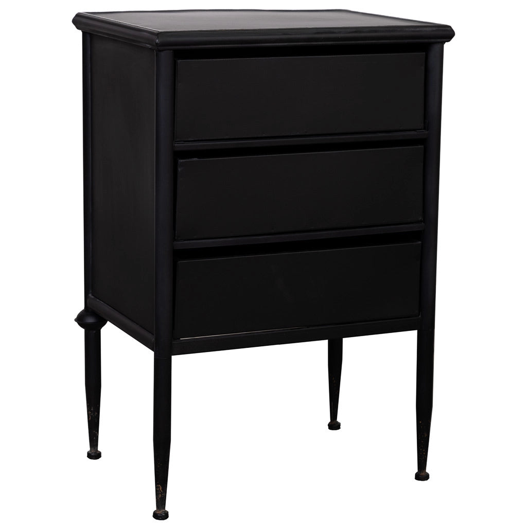 Tavolo con 3 cassetti in metallo invecchiato nero 46x36x68