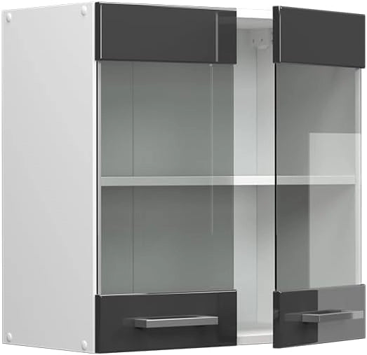 Mobile da cucina in vetro R-Line, Antracite lucido, 60 cm, per la libera combinazione all'interno di sistemi cucina modulari