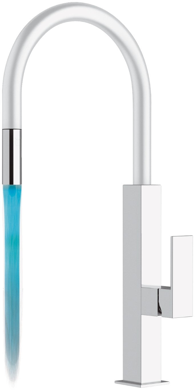 Rubinetto lavello con canna bianca e dispositivo led - serie kitchen white spout colour