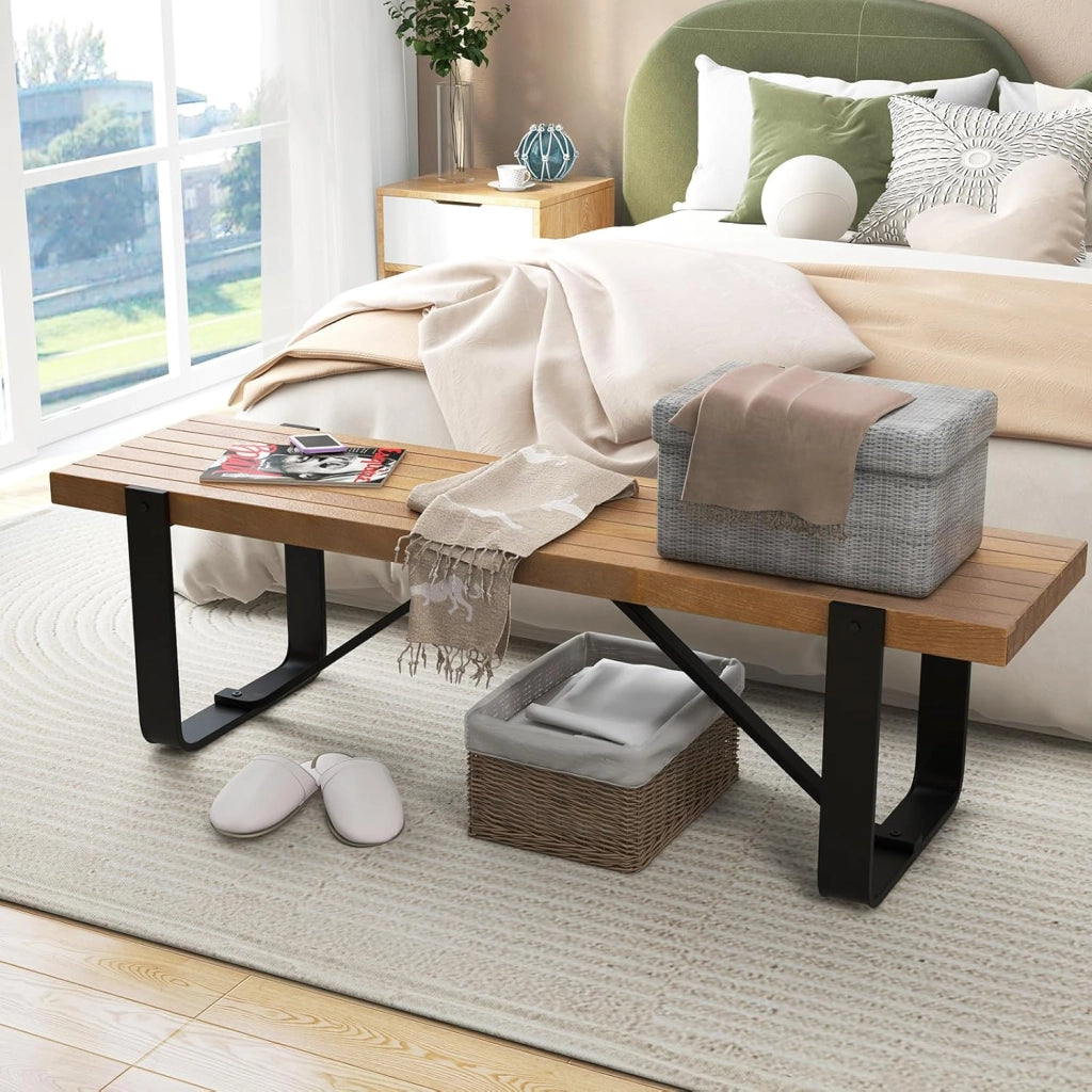 Panchina da Pranzo, Panchina per Ingresso da 152,5 cm, con Struttura in Metallo, Piedini Regolabili, Panchina per Corridoio, Portata 300 kg, 152,5 x 43 x 44 cm