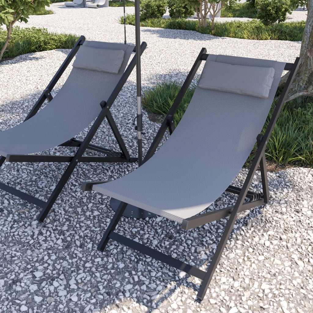 Sedia Leggera Da Giardino Con Schienale Regolabile 5 Posizioni Pieghevole Ergonomica Con Cuscino Traspirante Struttura Nera In Alluminio Da Esterno Piscina Mare Portata Massima 160 Kg Grigio
