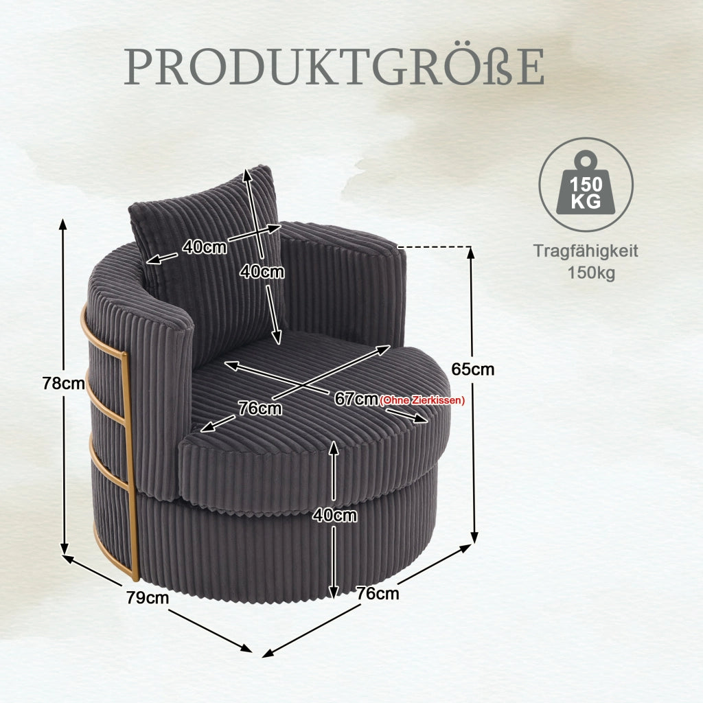 POLTRONA girevole 76x79x78 cm in tessuto cord Grigio