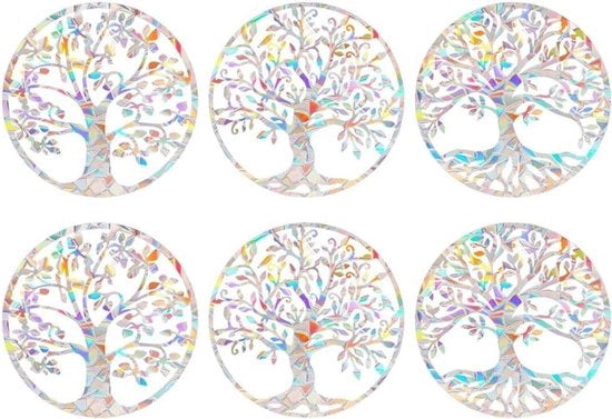 Stickers per finestra contro i colpi di uccelli con disegno di albero di vita - 6 pezzi - Prevenire gli uccelli contro le finestre volare
