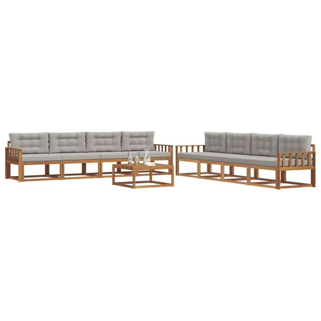 Set di divani da esterno 9 pcs Grigio Naturale e Chiaro