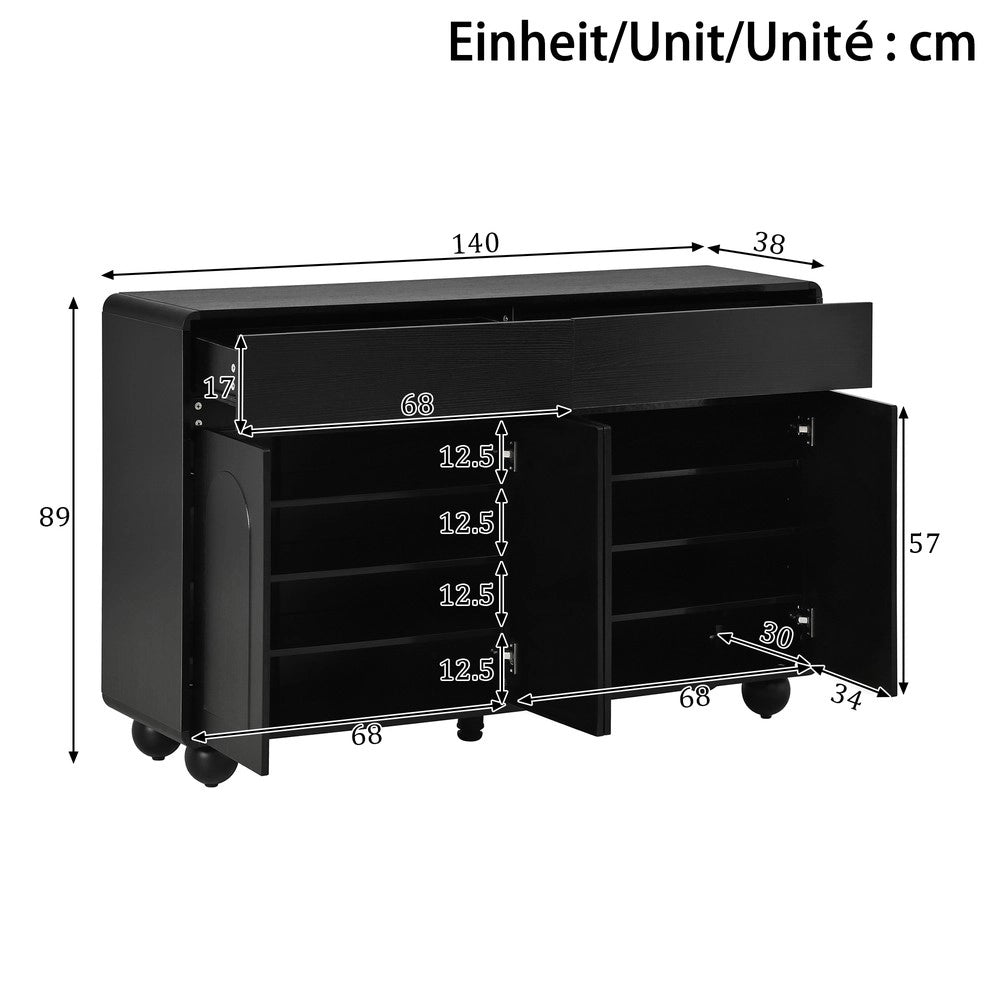 Credenza Soggiorno con Ante Curve ¨C MINIMAL ¨C Truciolato MDF, Gambe in Metallo