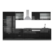 Vicco Cucina componibile Nero lucido/antracite 350 cm con armadio alto, senza piano di lavoro