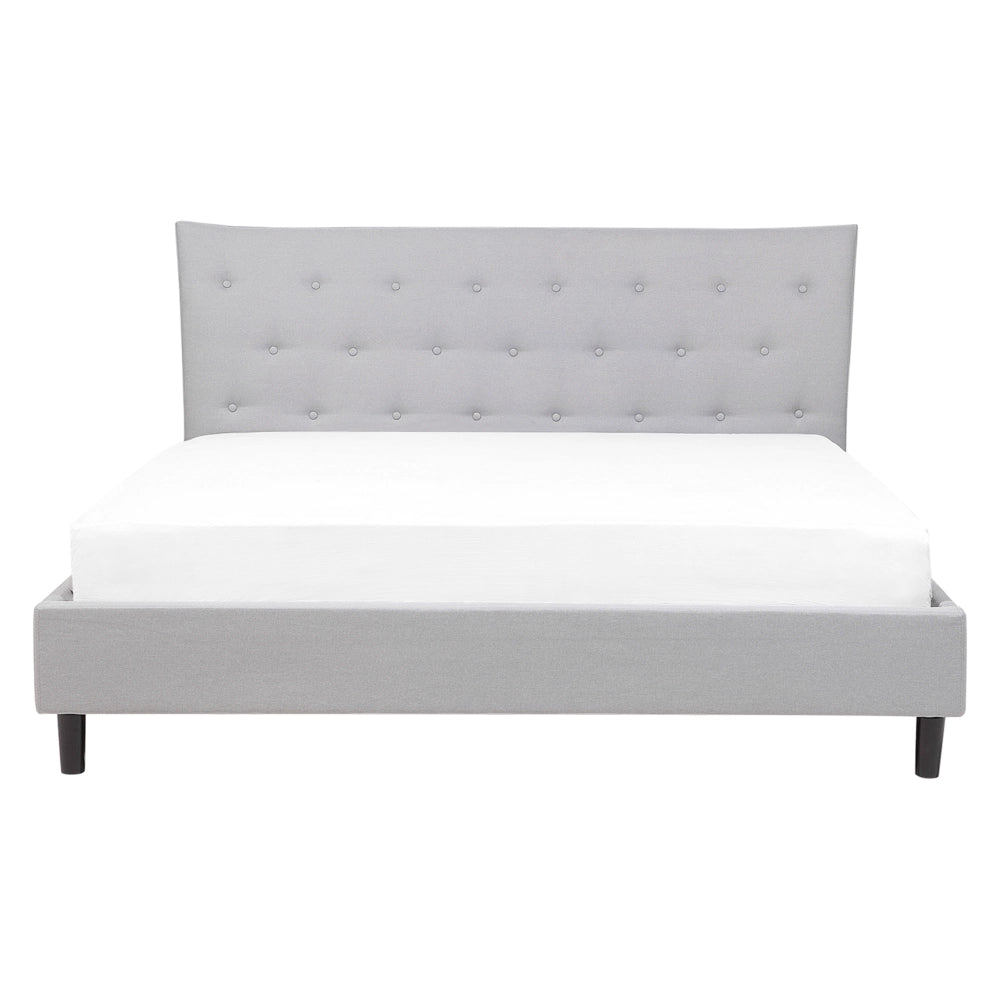 Letto a doghe Tessuto in poliestere grigio Gambe in legno imbottite Testiera capitonné 160 x 200 cm Design moderno