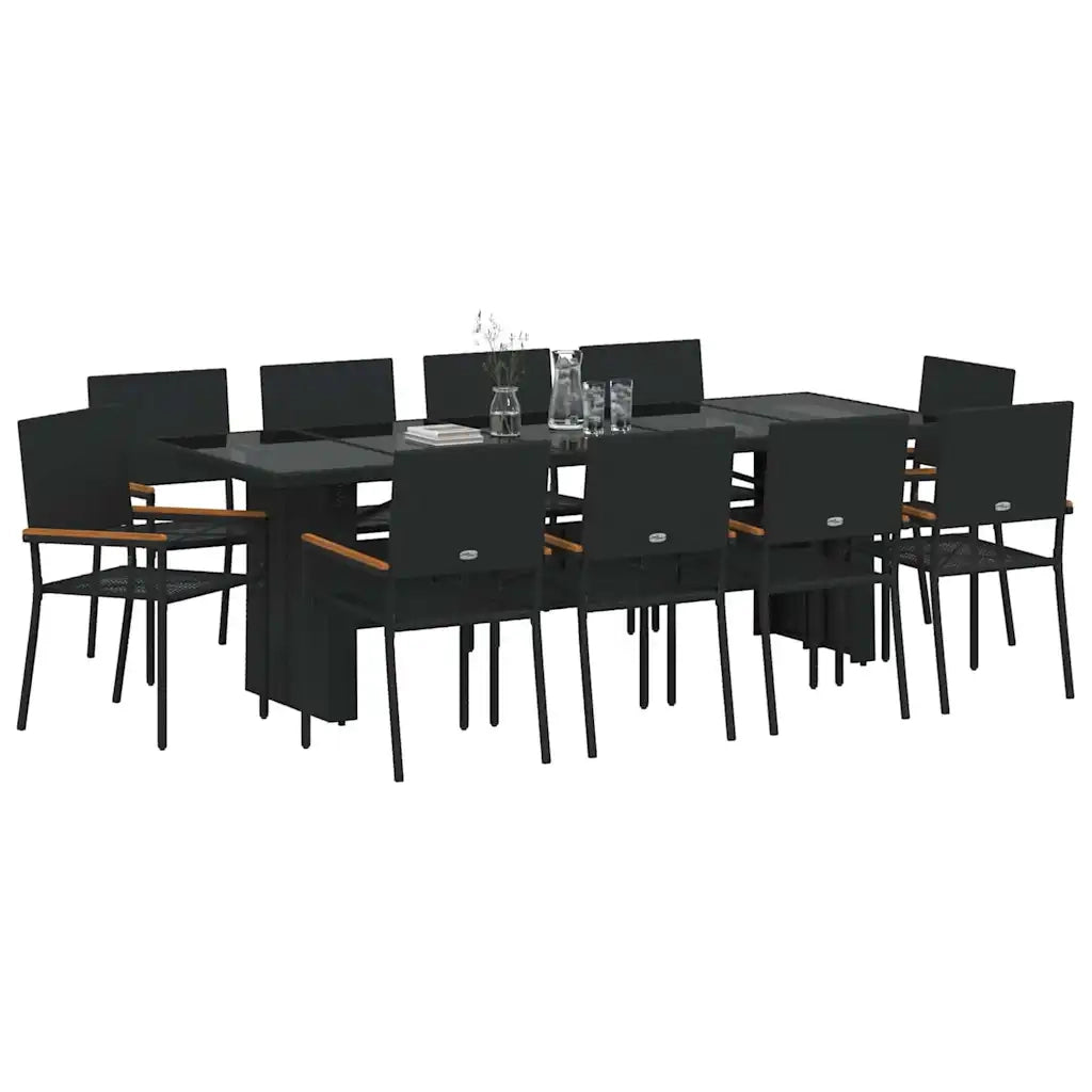 Set da Pranzo per Giardino 11 pcs Nero polyrattan 3365417